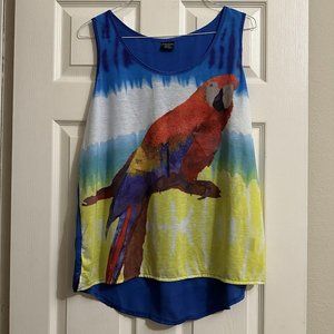 Lucky Brand Women’s Plus Size 1X 16W  Sleeveless Tank Blouse Parrot Rhinestone
